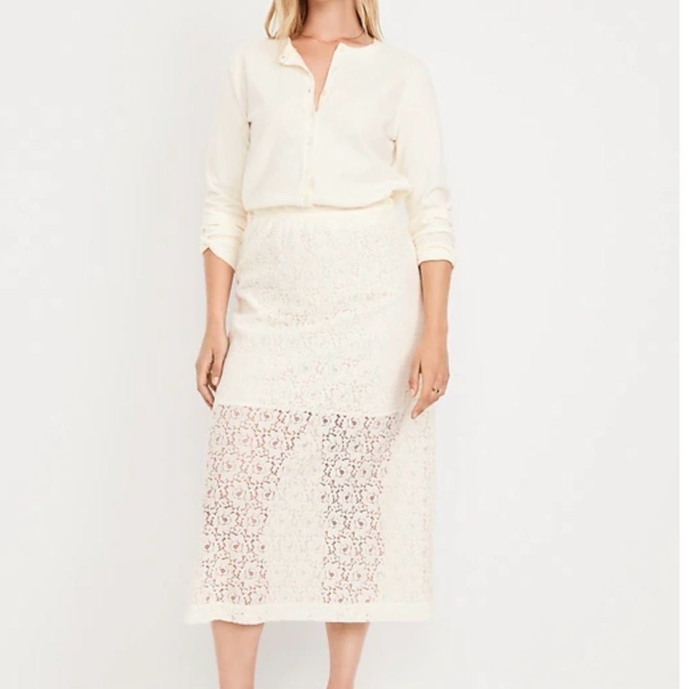 Old Navy Cream (Sea Salt) Lace High Waisted Midi Skirt Women Size Large